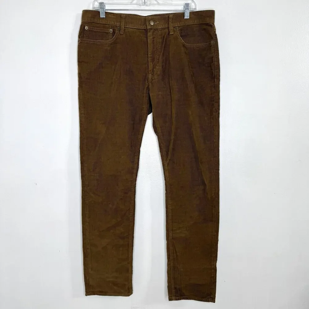 J Crew Pants Mens 35x32 Brown Corduroy Slim Flex Stretch Chino Casual Everyday
